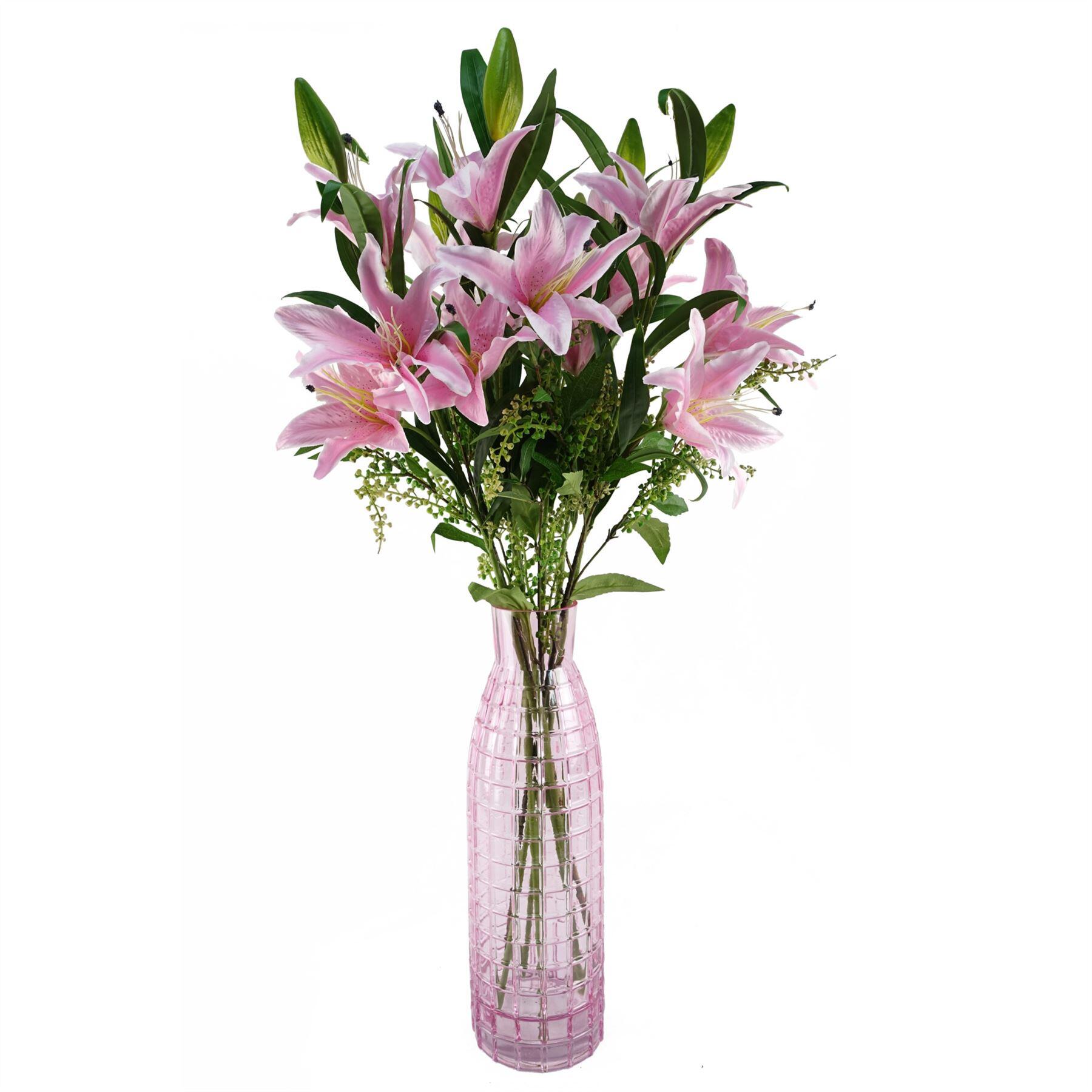 100cm pink glass arrangement artificial lily flower product image