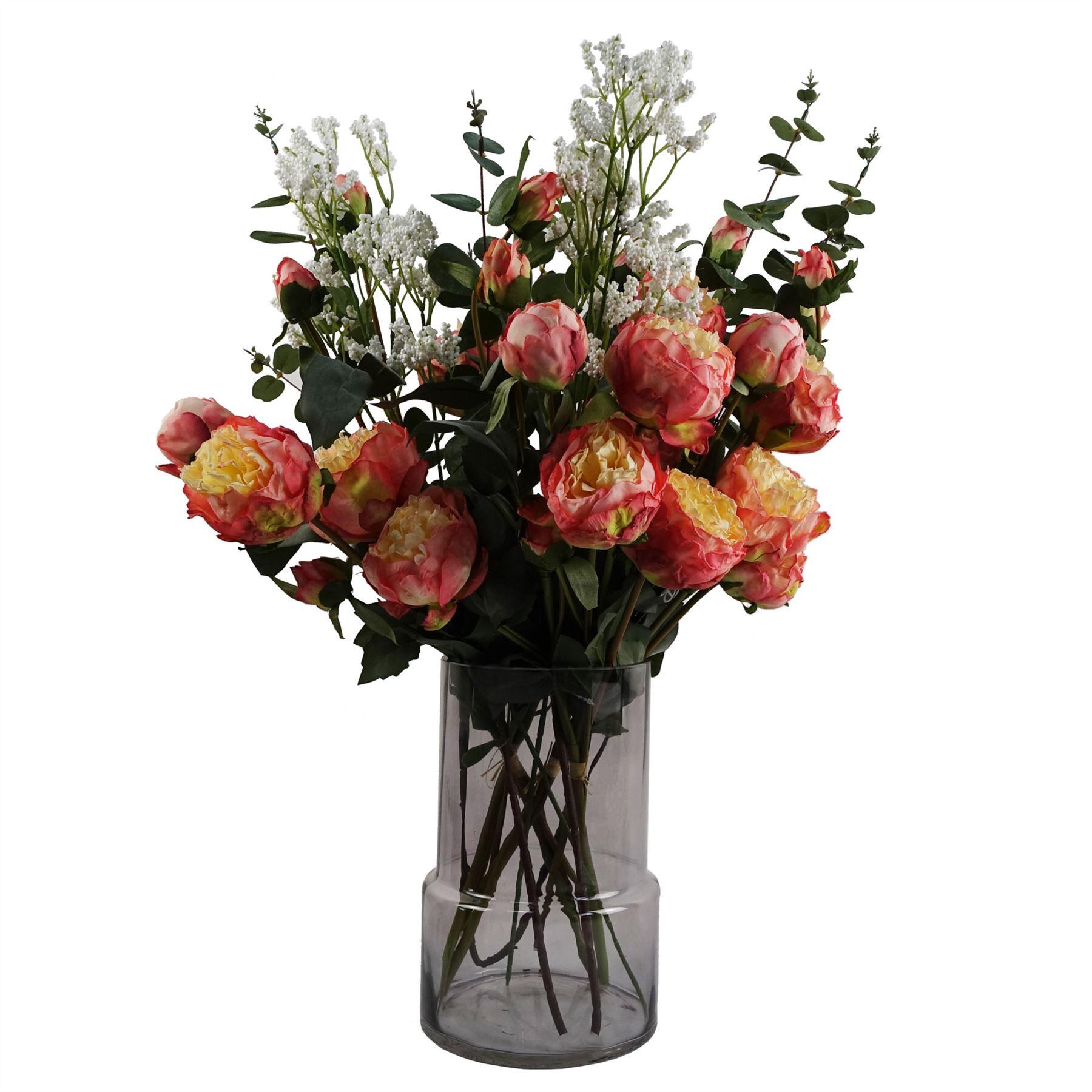 peonies pink eucalyptus vase 60cm artificial and product image