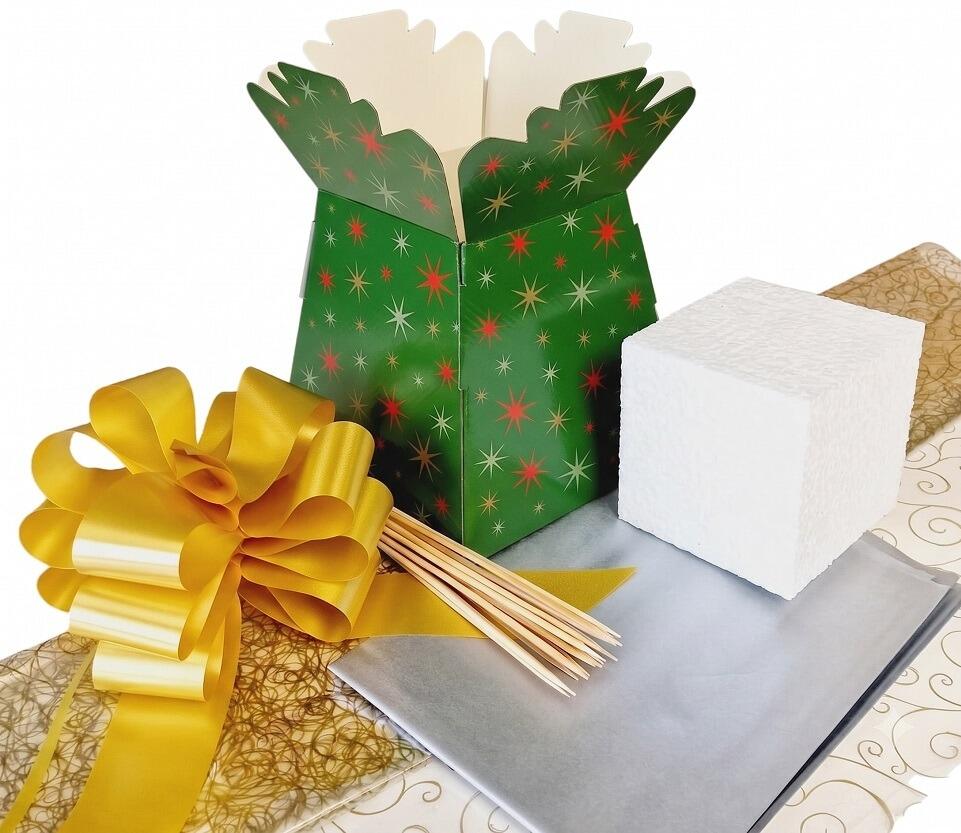 green Christmas chocolate box bouquet making kit foam tissue bow