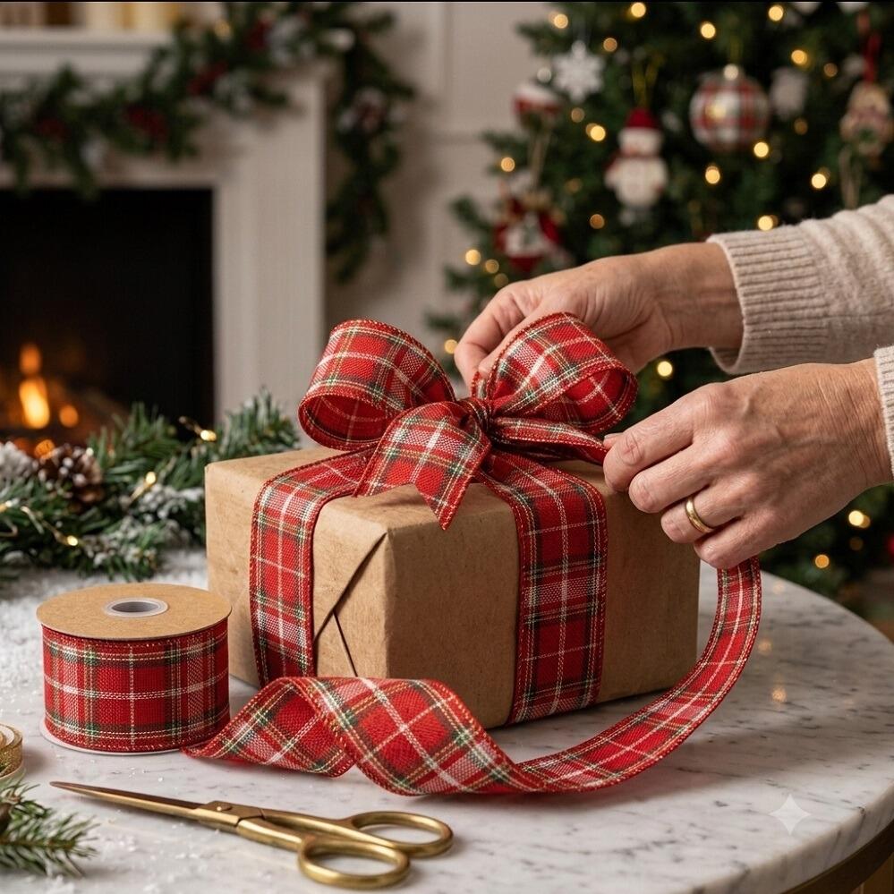 red burlap christmas ribbon