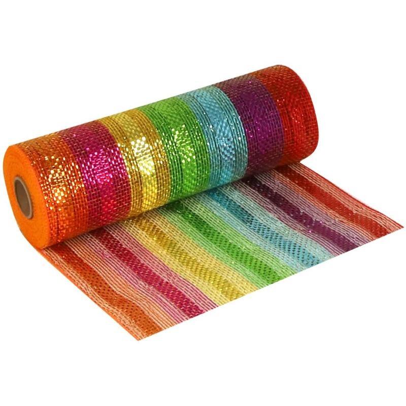 Metallic Rainbow Striped Deco Mesh