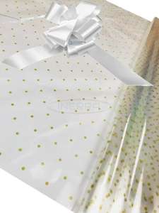 white Hamper Cellophane and Large Aqua Bow for Wrapping Hampers