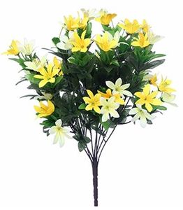 Artificial Wild Lily Bush yellow with green foliage