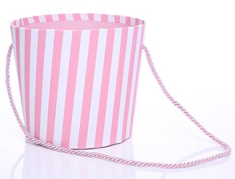 cardboard floral pot bucket with rope handle pink
