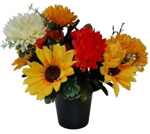 cemetery vase pot with sunflowers