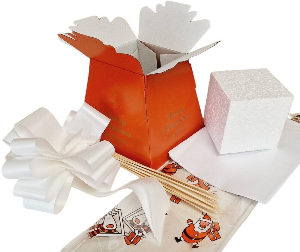 red florist box for making chocolate bouquets