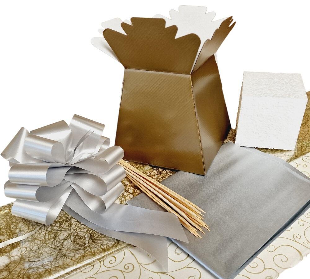 gold florist box living vase for chocolate bouquets