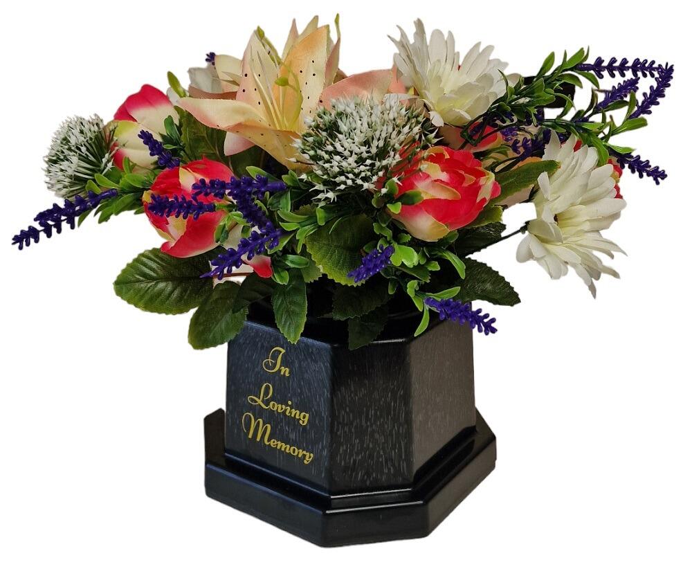 Artificial Ranunculus, Lily and Gerbera flower arrangement for graves