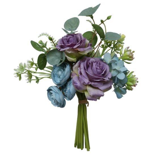 Artificial Flowers Mixed Rose Bundle Lilac and Blue