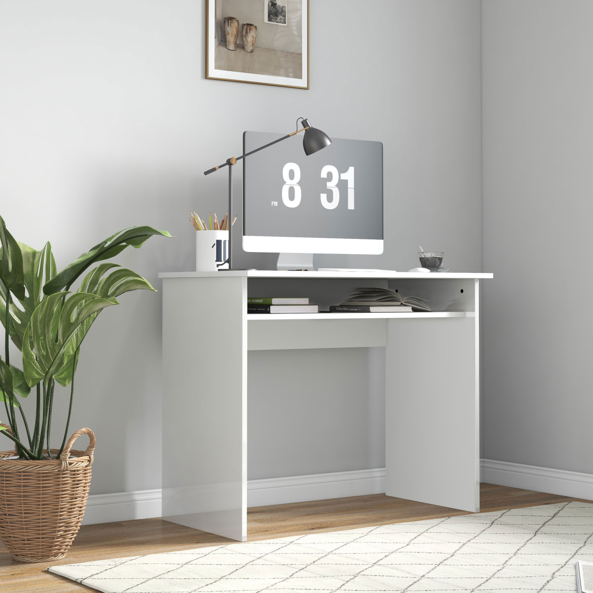 Computer Desk Workstation - High Gloss White