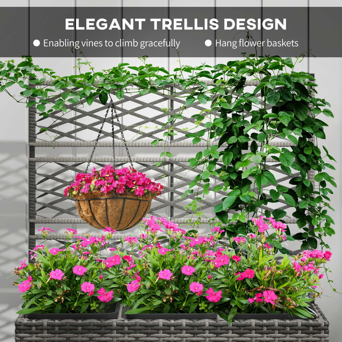 Garden Rattan Planter Box with Trellis Flower Raised Bed