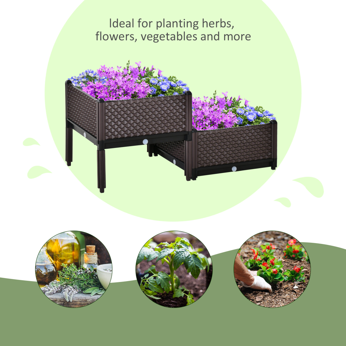 2-Piece Raised Garden Bed Planter Box for Flowers