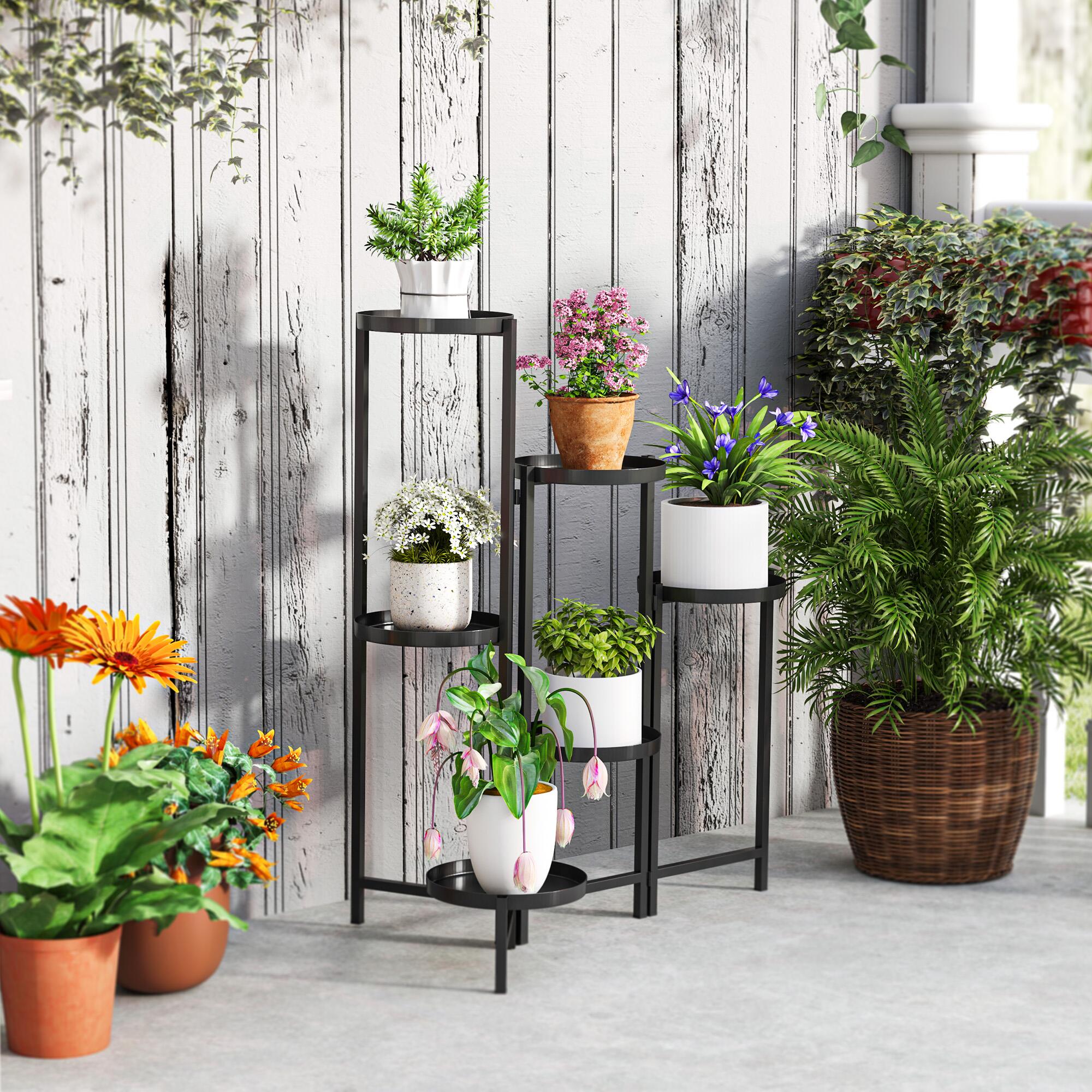 3 Tier Foldable Corner Plant Stand, Black