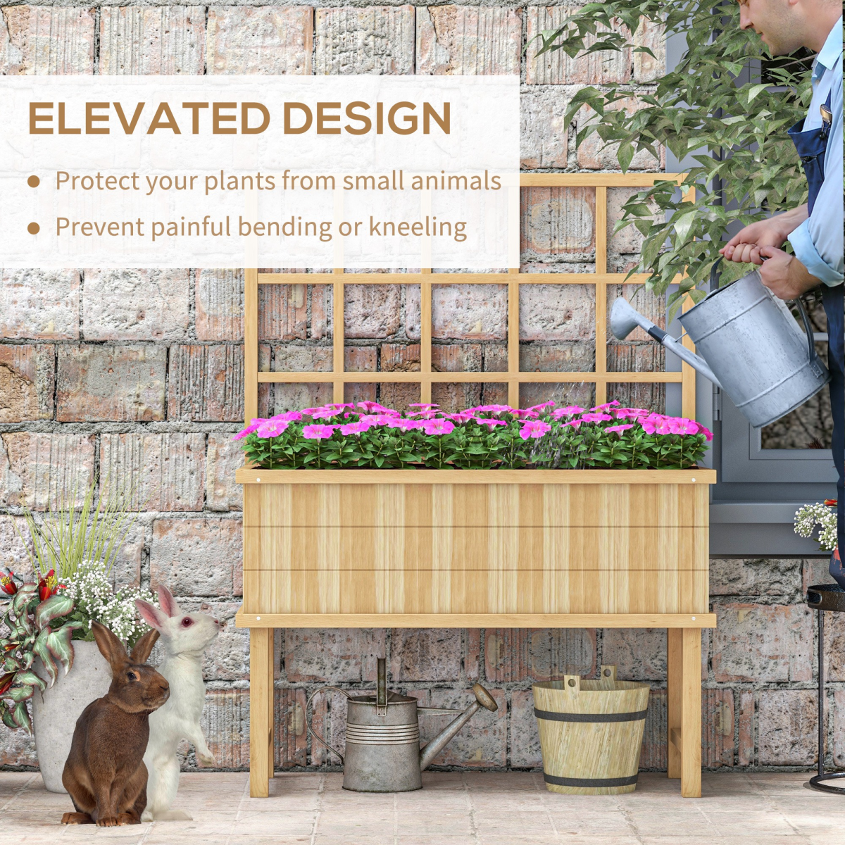 Wood Raised Planter with Trellis, Garden Bed
