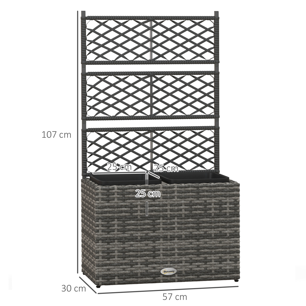 Outsunny Garden PE Rattan Planter Box with Trellis Flower Raised Bed ...