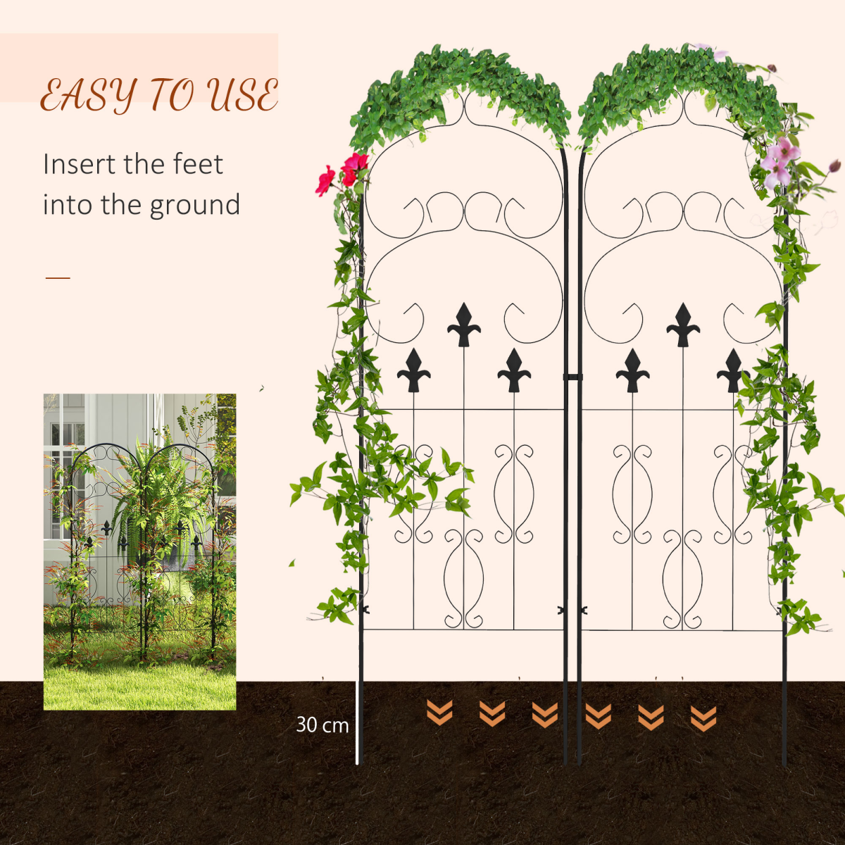 Set of 2 Metal Trellis for Climbing Plants
