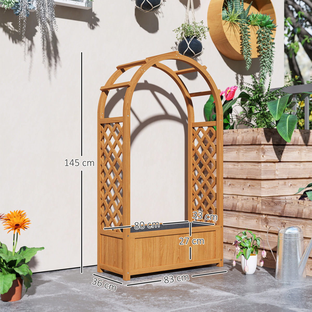 Wooden Raised Garden Bed, Trellis Planter