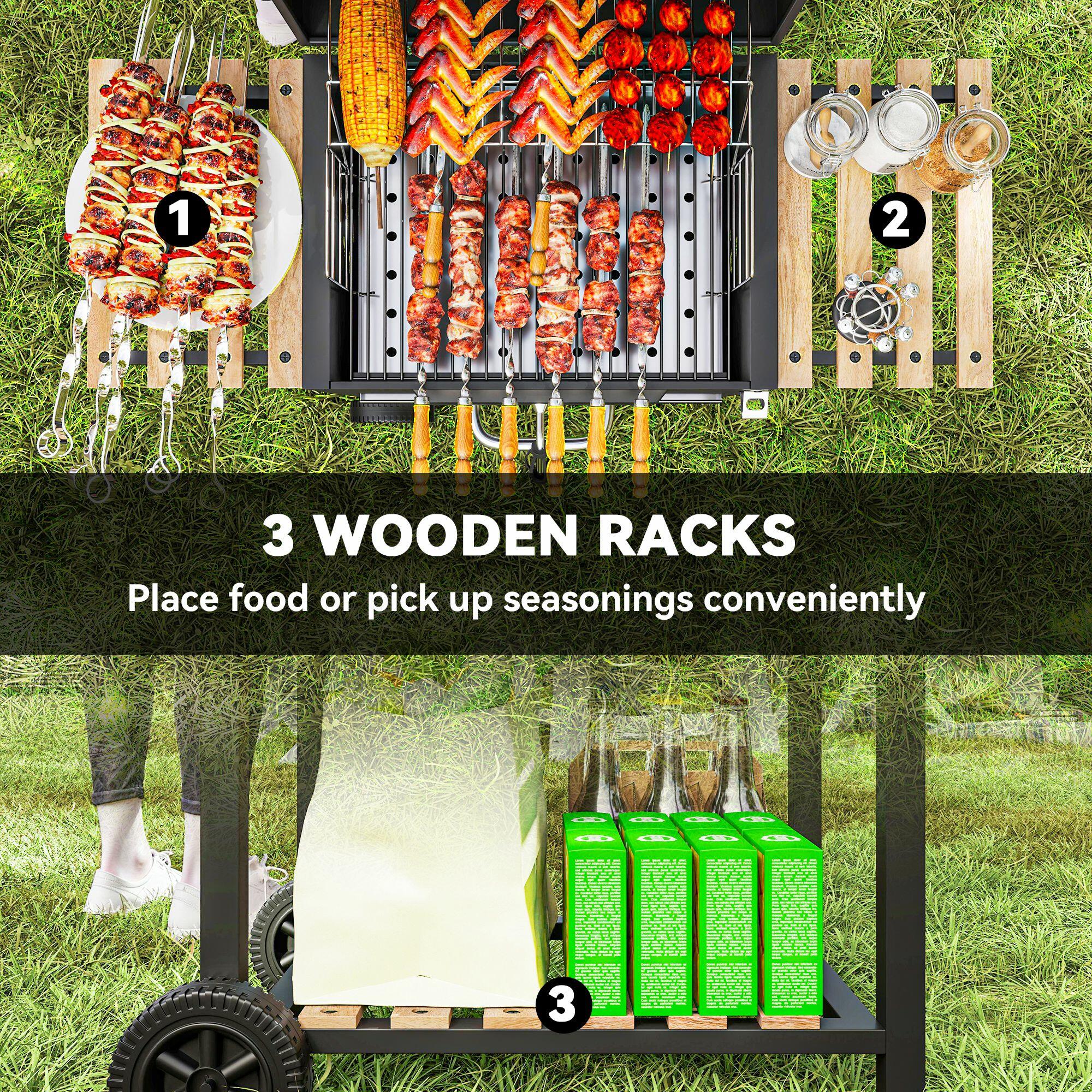 Charcoal BBQ Grill with Warming Rack 3 Shelves