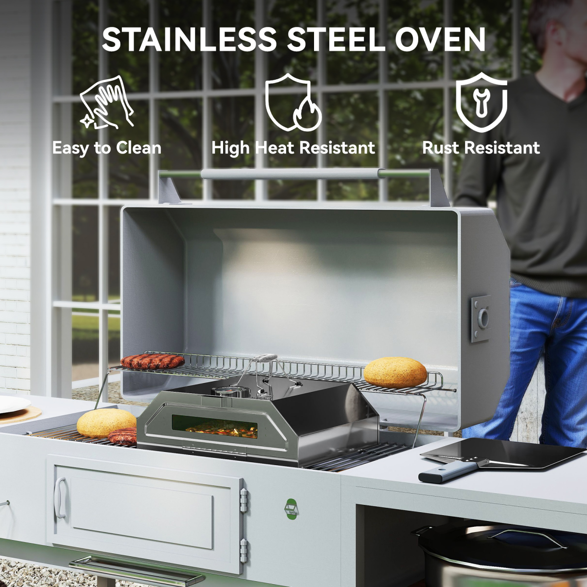 Outdoor BBQ Pizza Oven with Thermometer