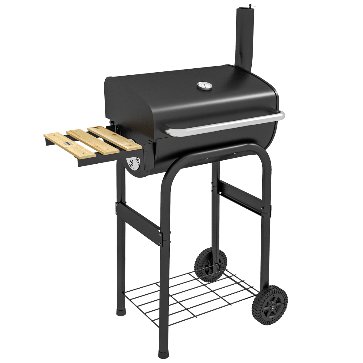 Charcoal Barbecue BBQ Grill Trolley - Shelves, Lid and Thermometer