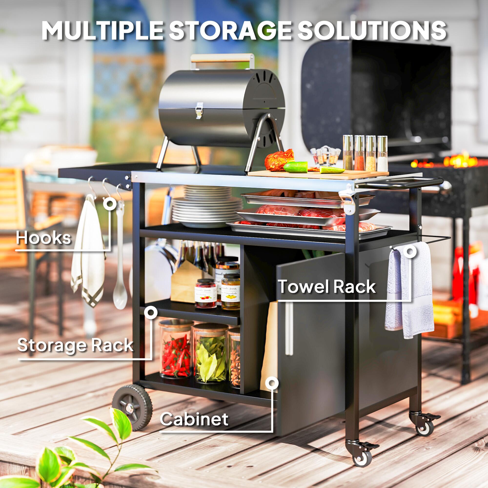 Stainless Steel Outdoor BBQ Trolley, Black