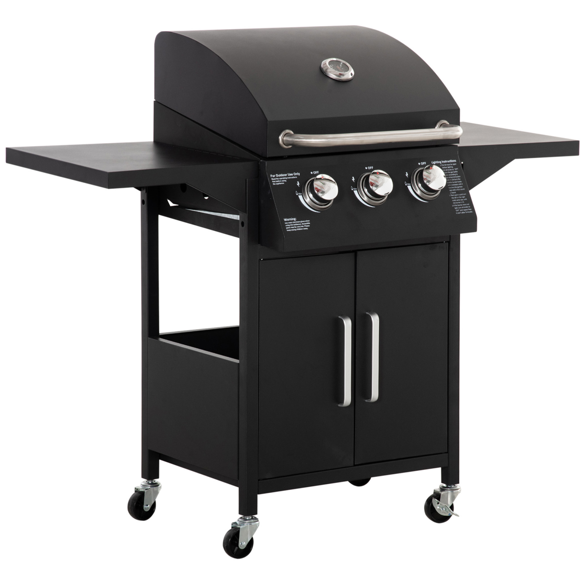 3 Burner Gas BBQ Grill Portable Barbecue Cabinet