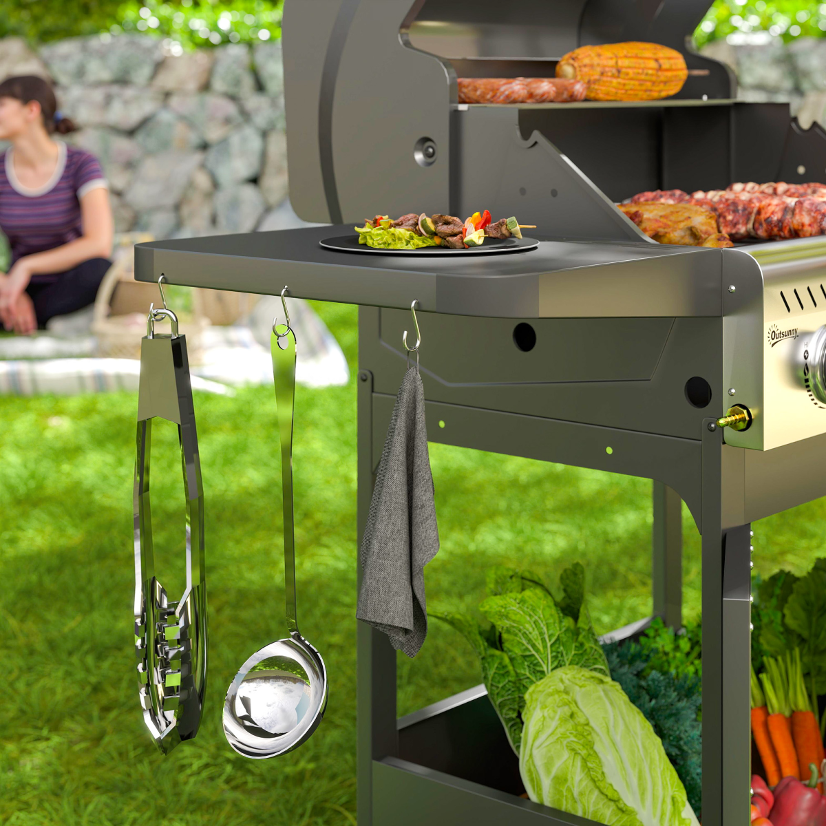 3 Burner Propane Gas BBQ Grill, See-through Lid and Thermometer