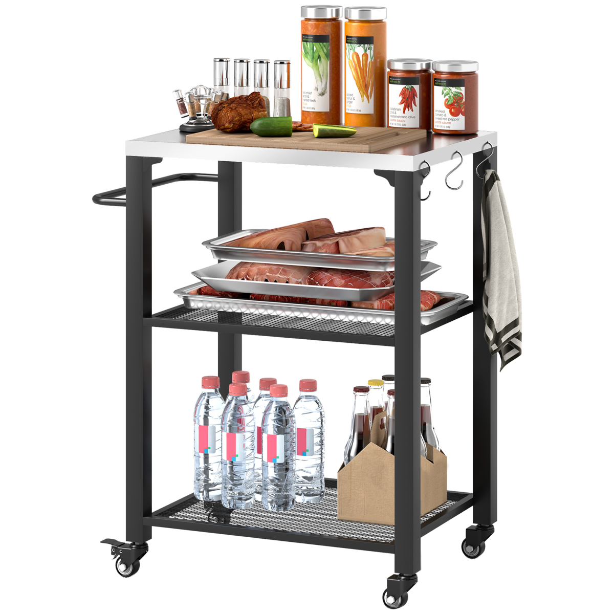 3-Shelf Outdoor Grill Cart, Outdoor Stainless Steel Top