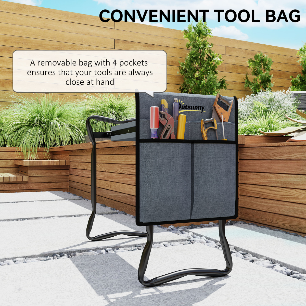Garden Kneeler Foldable Seat Bench with Tool Bag
