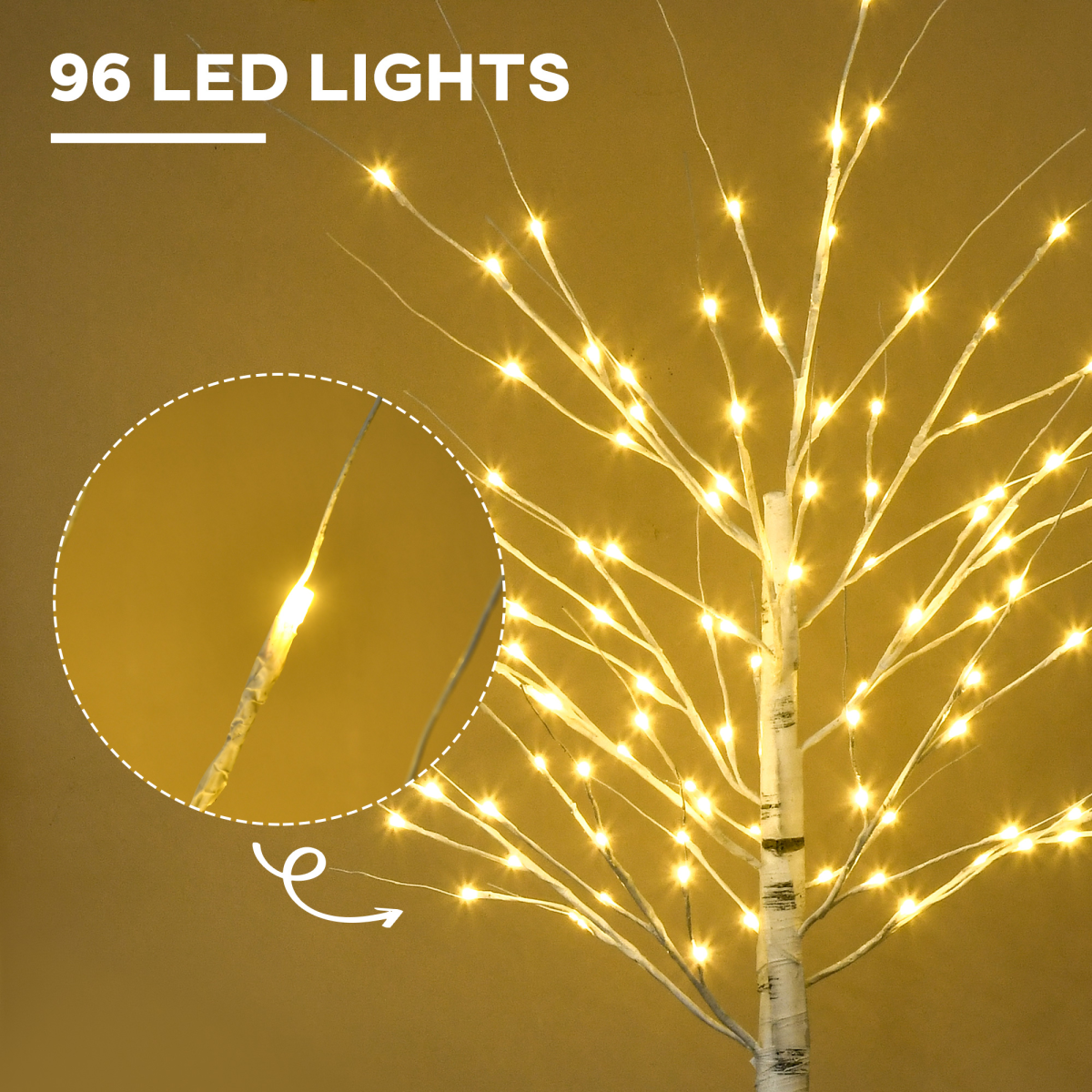 6ft Artificial White Birch Tree - 96 Warm White Pre-Lit