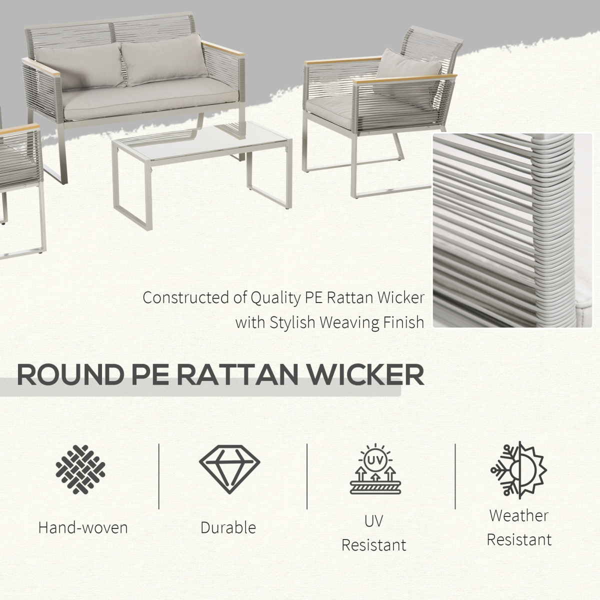 4seater patio wicker sofa metal frame pe rattan