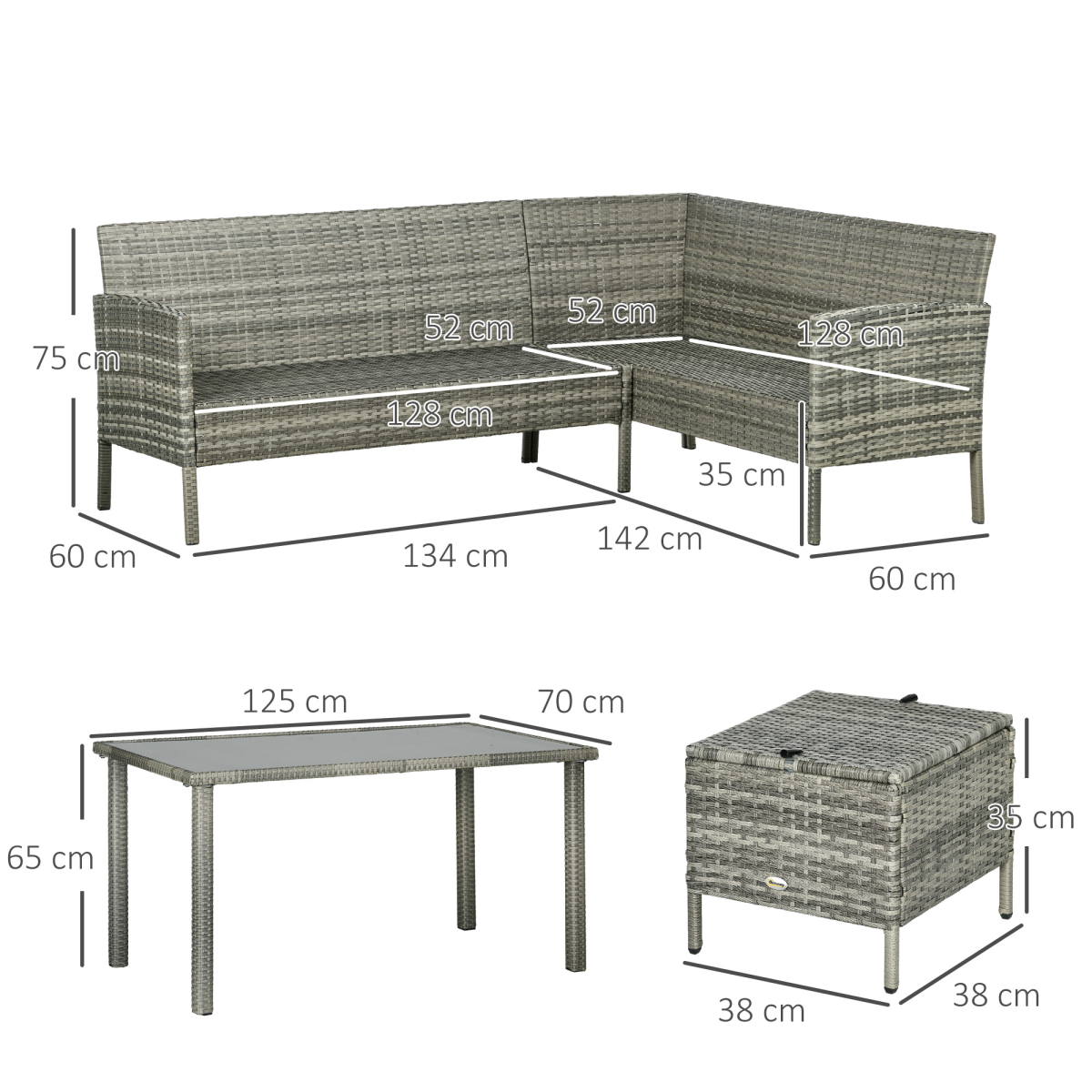 outsunny 5pcs rattan dining corner sofa set, garden