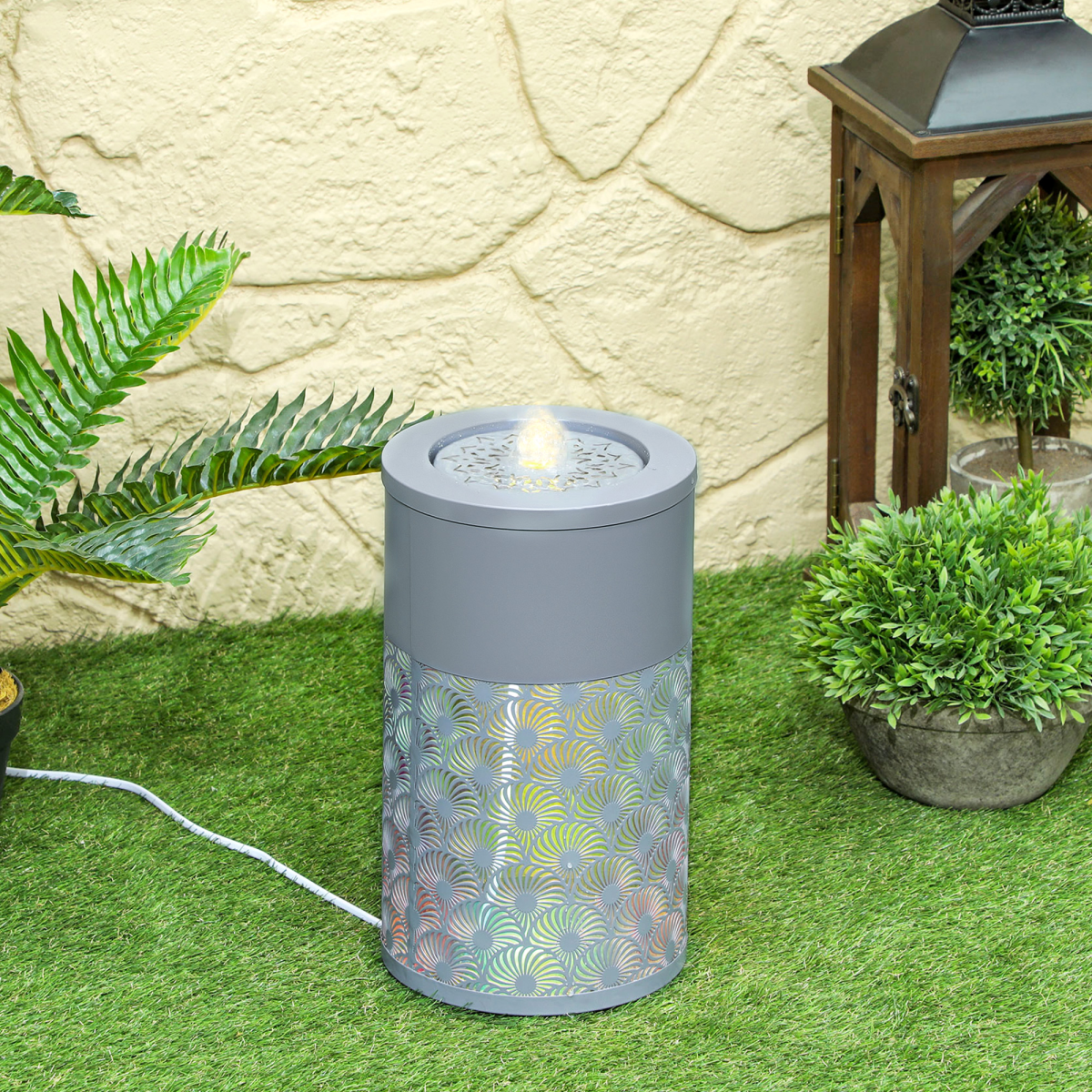 outsunny outdoor waterfall fountain water feature with led,