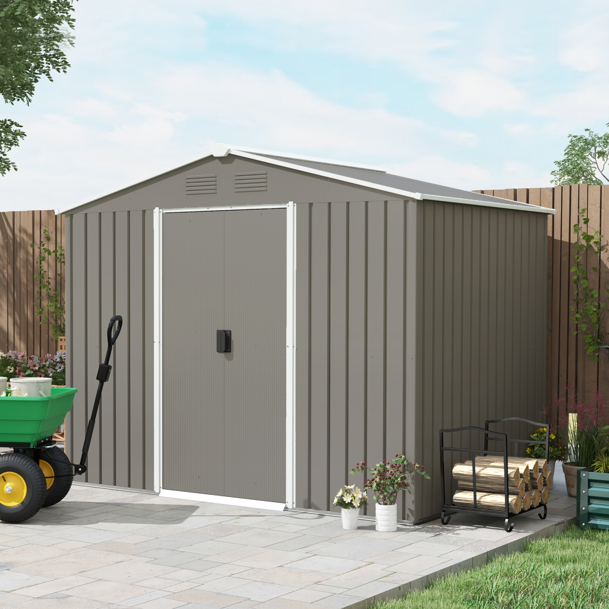 outsunny 8 x 6ft garden storage shed w/