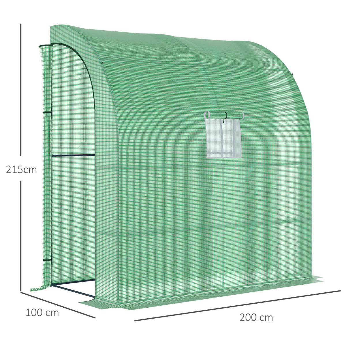 walk-in lean to wall greenhouse window&door 200lx 100w