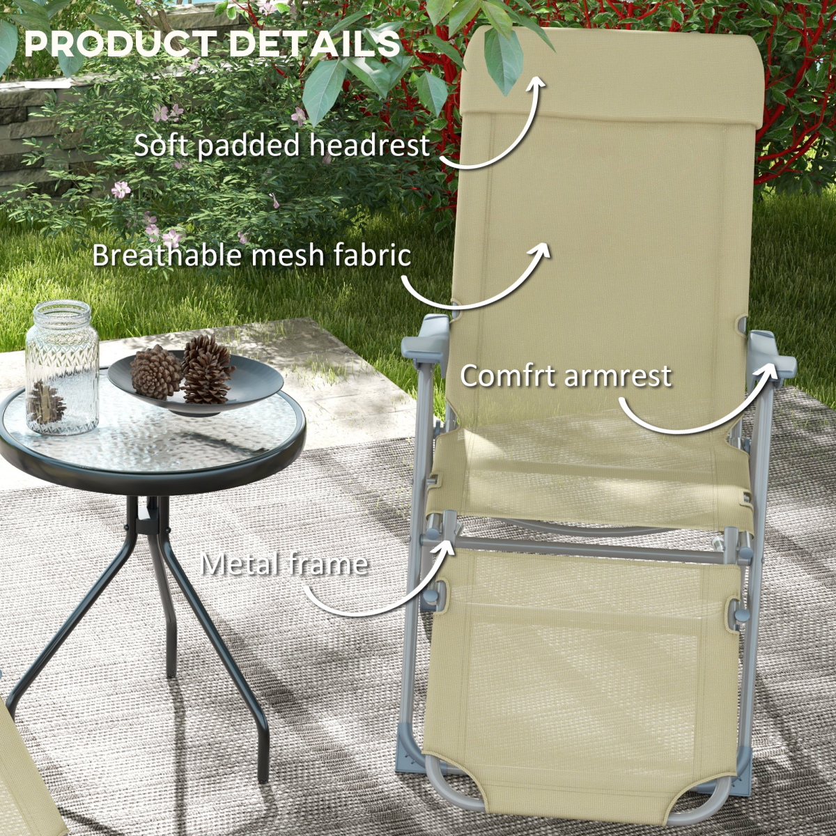 outsunny reclining garden chairs set of 2 with