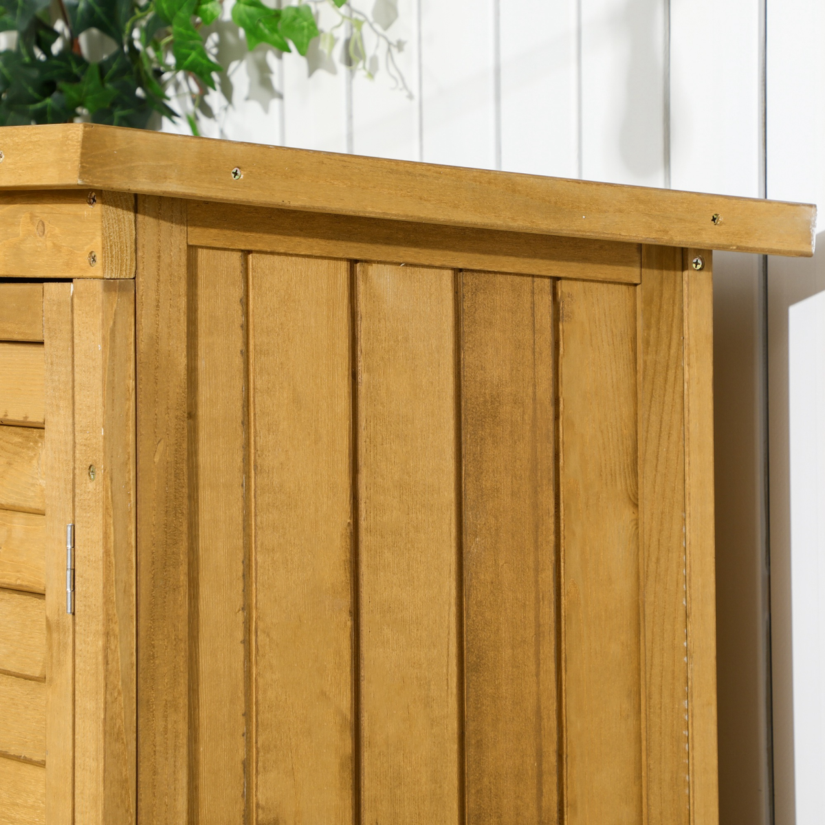 wooden garden storage shed unit 3tier shelves tool view 7