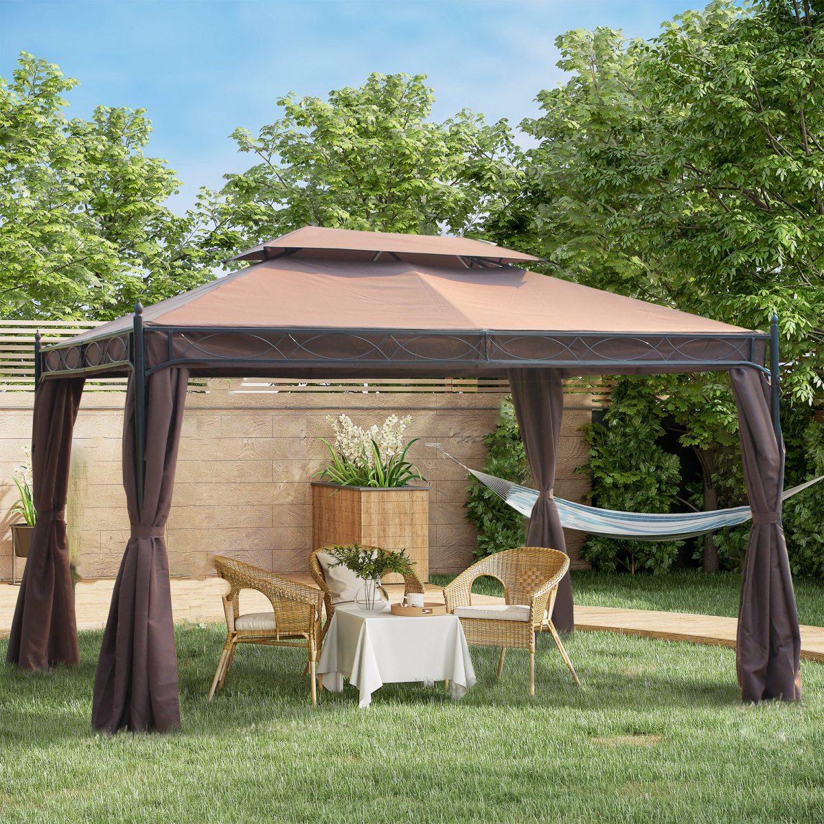 3x4m metal gazebo marquee patio canopy shelter with view 2