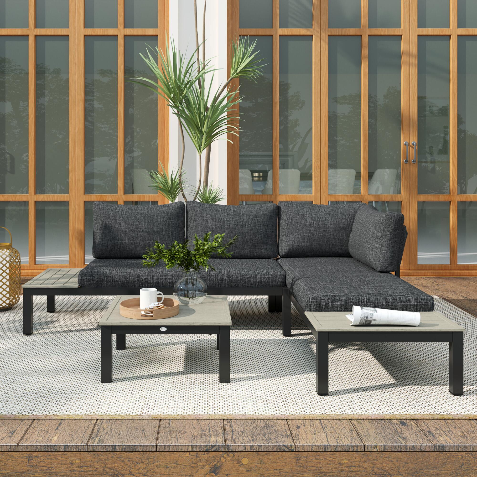 outsunny 3pcs garden sectional sofa side table furniture view 9