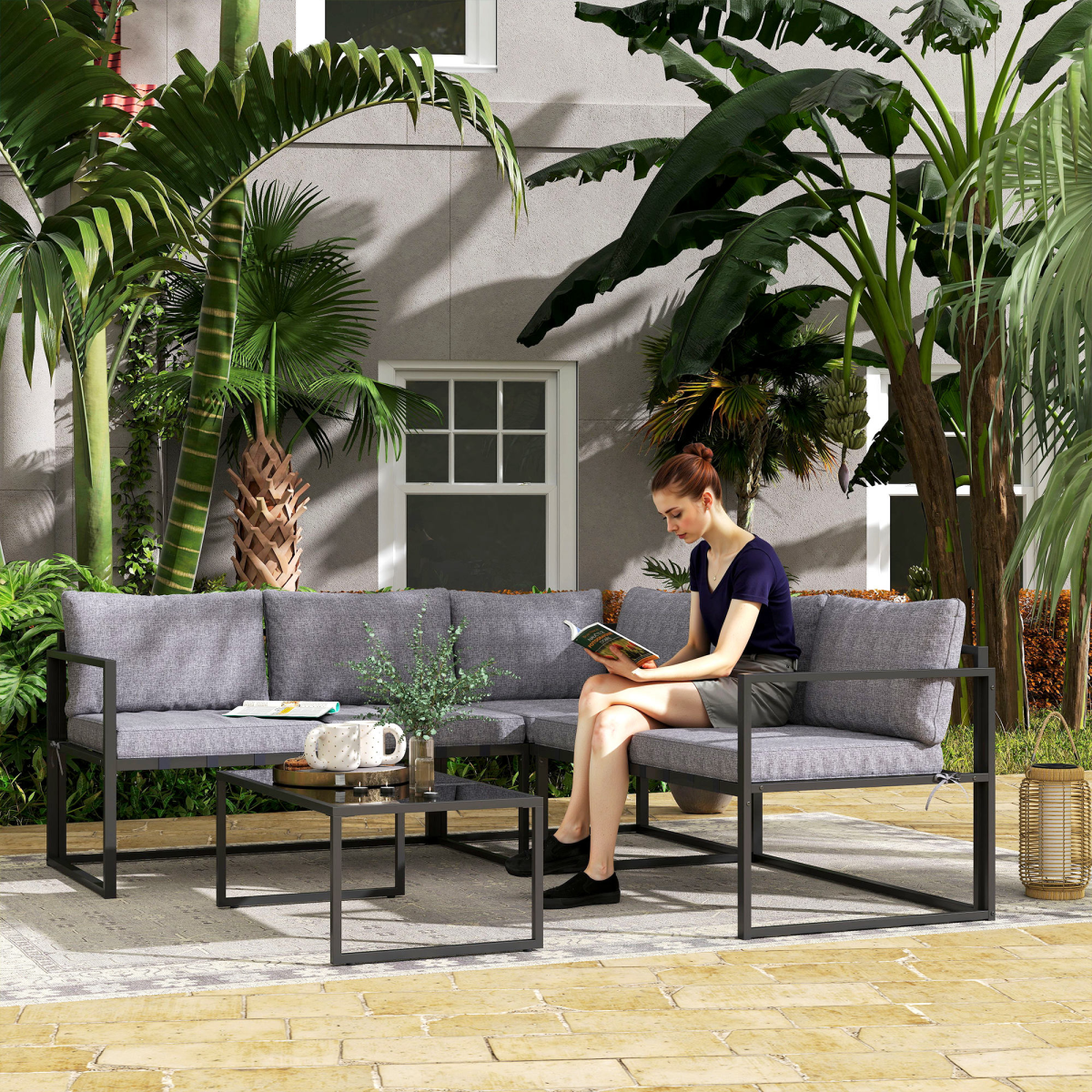 outsunny 3 piece l shaped garden furniture set view 3