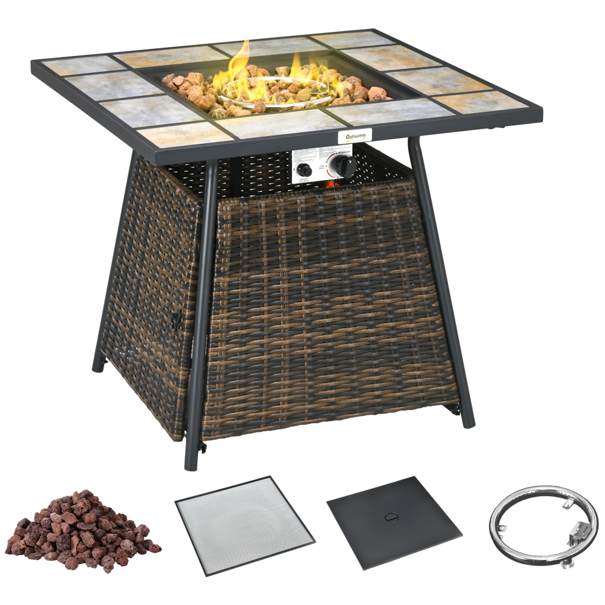 outsunny rattan fire pit square patio heater w view 1