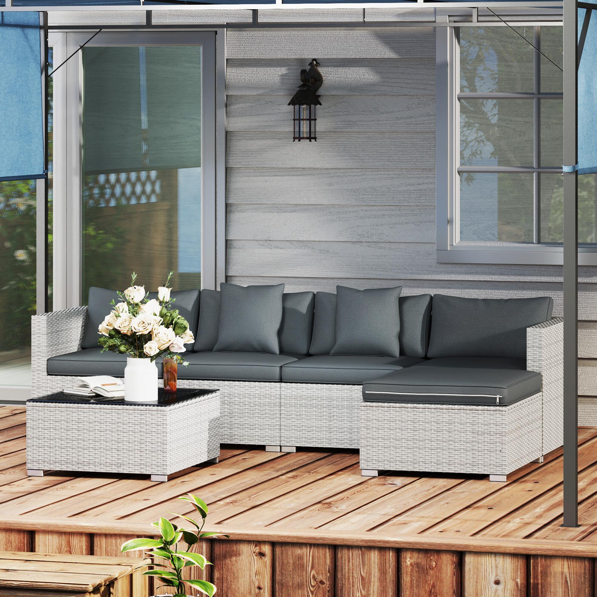 outsunny 6 pieces rattan furniture set garden sofa view 2