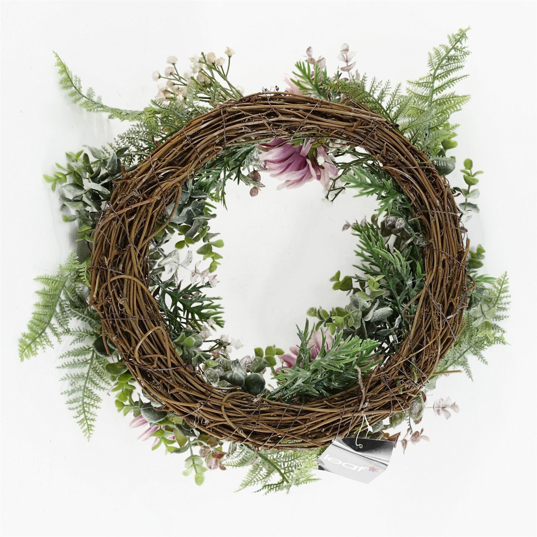 image of 45cm artificial pink floral blossom wreath view 2