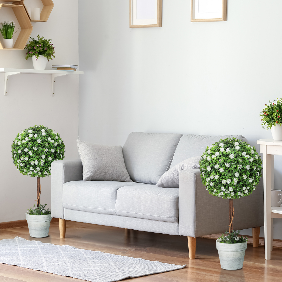 image of set of 2 artificial plants with rose flower in pot, 60cm view 5