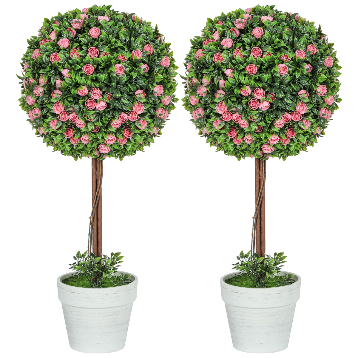 image of set of 2 artificial plants with rose flower in pot, 60cm view 9