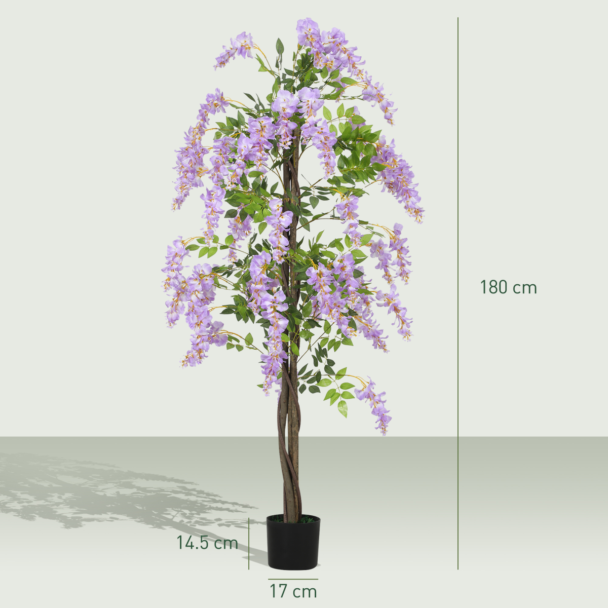 image of artificial wisteria flower with 756 leaves and 54 flowers, purple view 5