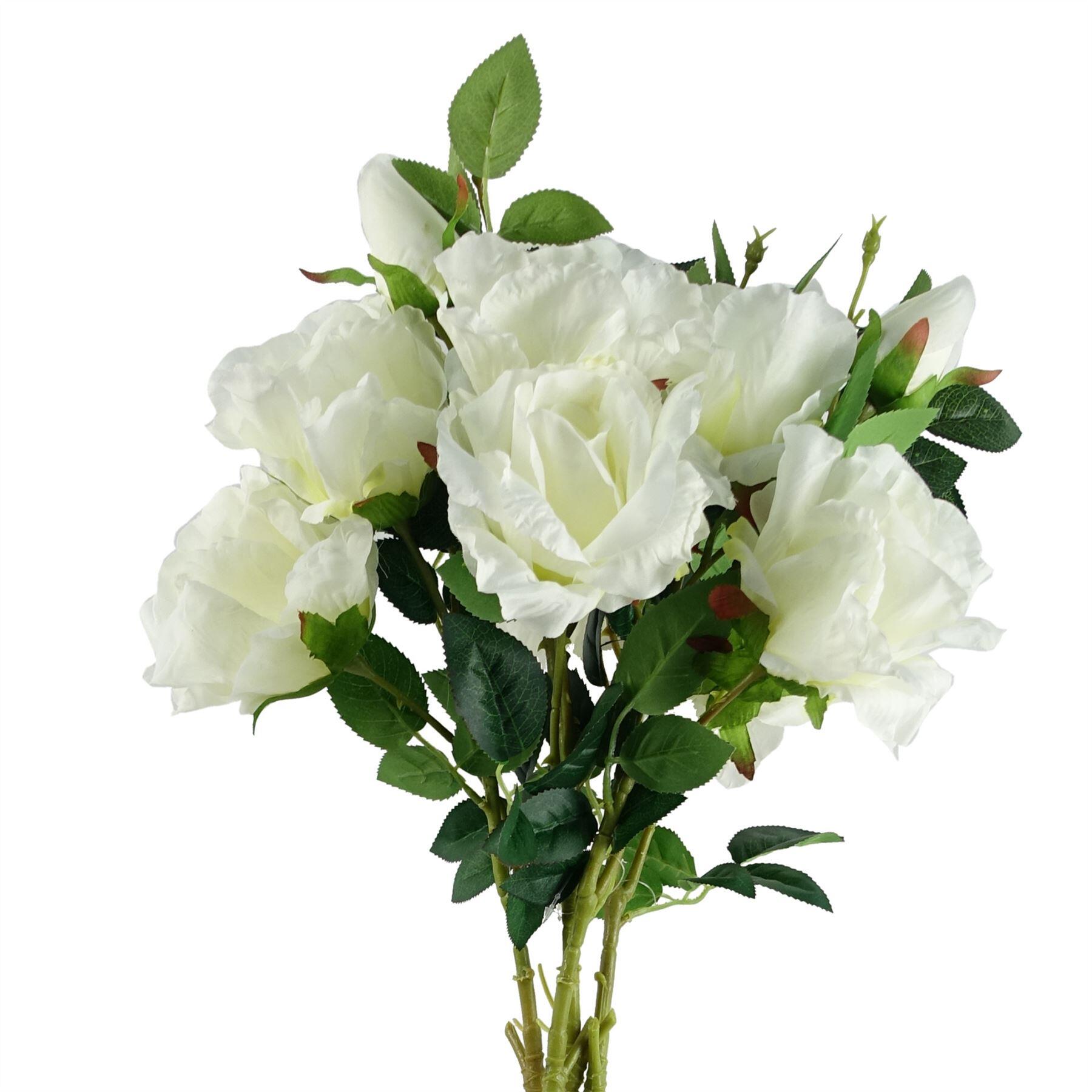 image of pack of 6 x 80cm artificial white rose stem  18 flowers