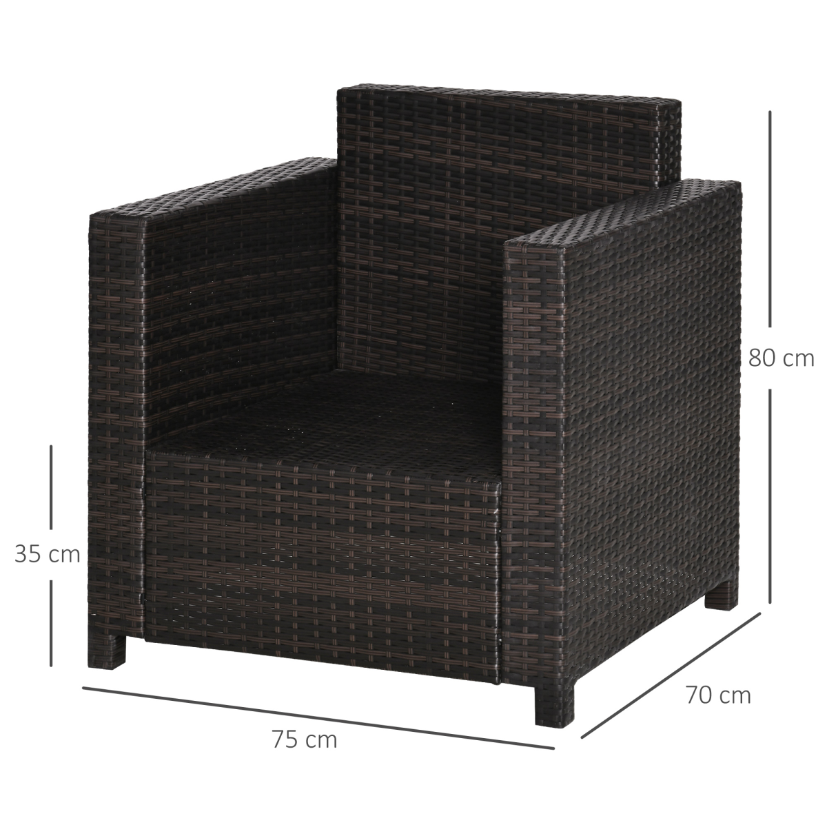 close-up of rattan single sofa chair garden wicker weave armchair fire resistant brown details