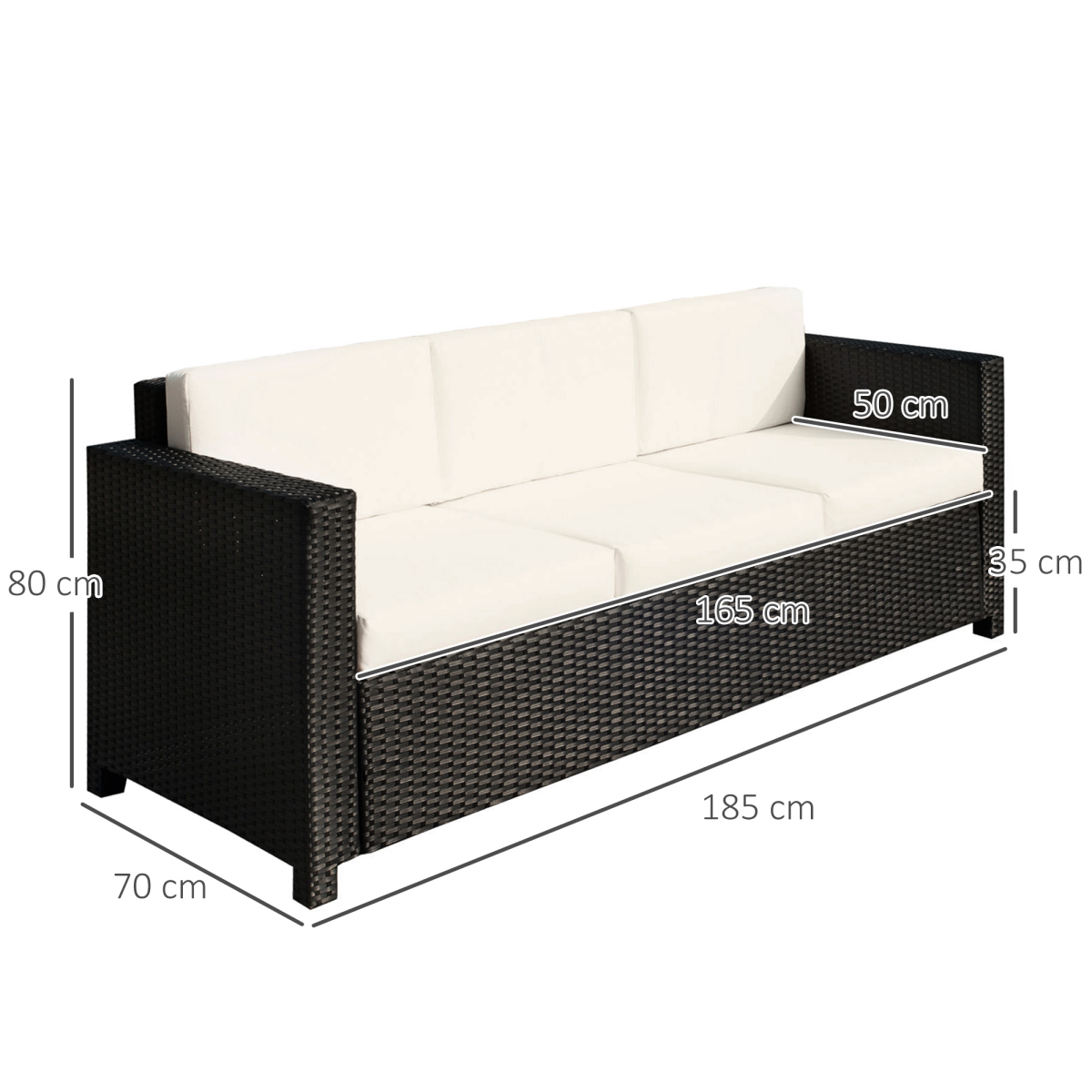 close-up of 3 seater rattan garden sofa black outdoor patio wicker weave furniture chair details