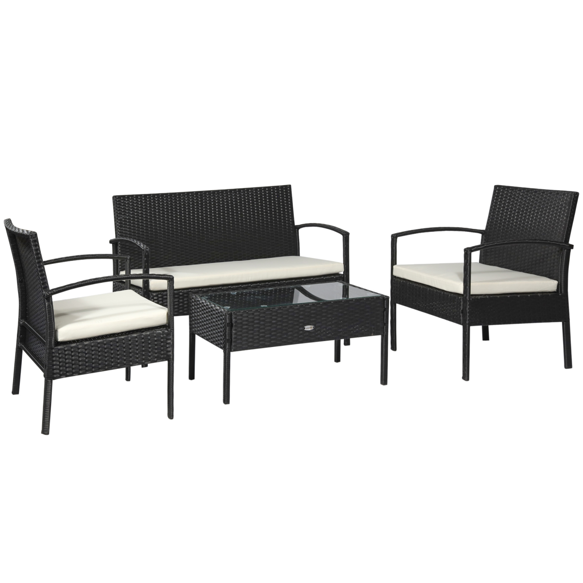 4-Seater Rattan Garden Furniture Set Black Cream